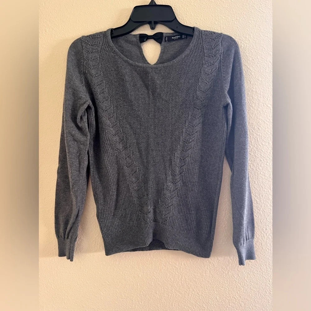 Mango Basics Grey Knit‎ Sweater with Bow Key Hole XS